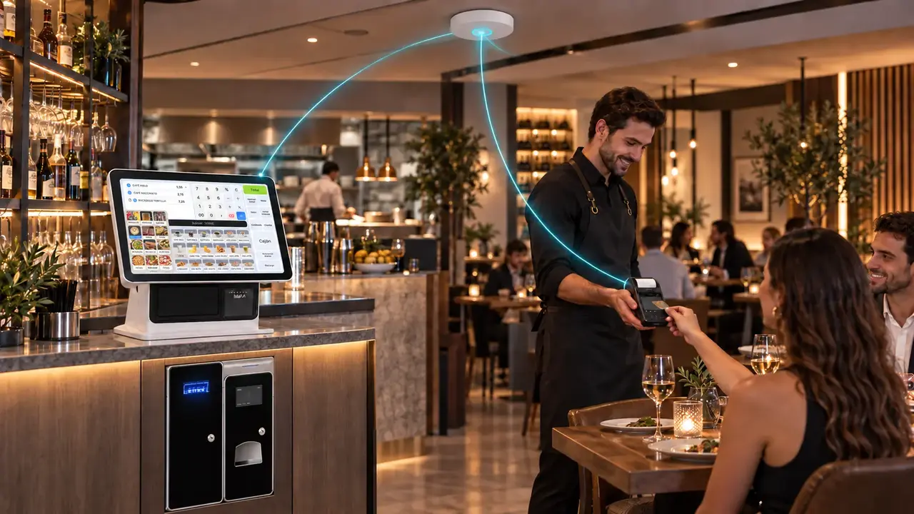 Restaurant conectado con POS, pagos, red WiFi y cajón automático